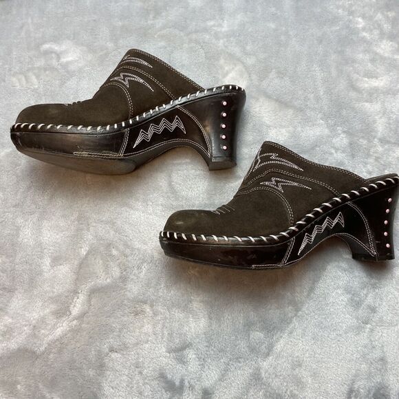 Sonora Western Heeled Mules Clogs Womens 8M Brown Suede Leather Slip On Shoes - Picture 6 of 11